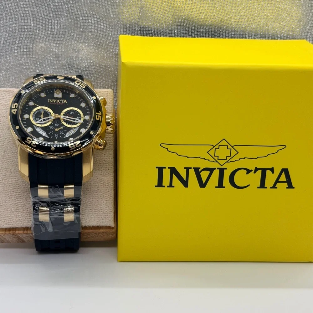 Invicta Gold and Black Pro Diver Chronograph Watch #6981 with Heavy  Black Case